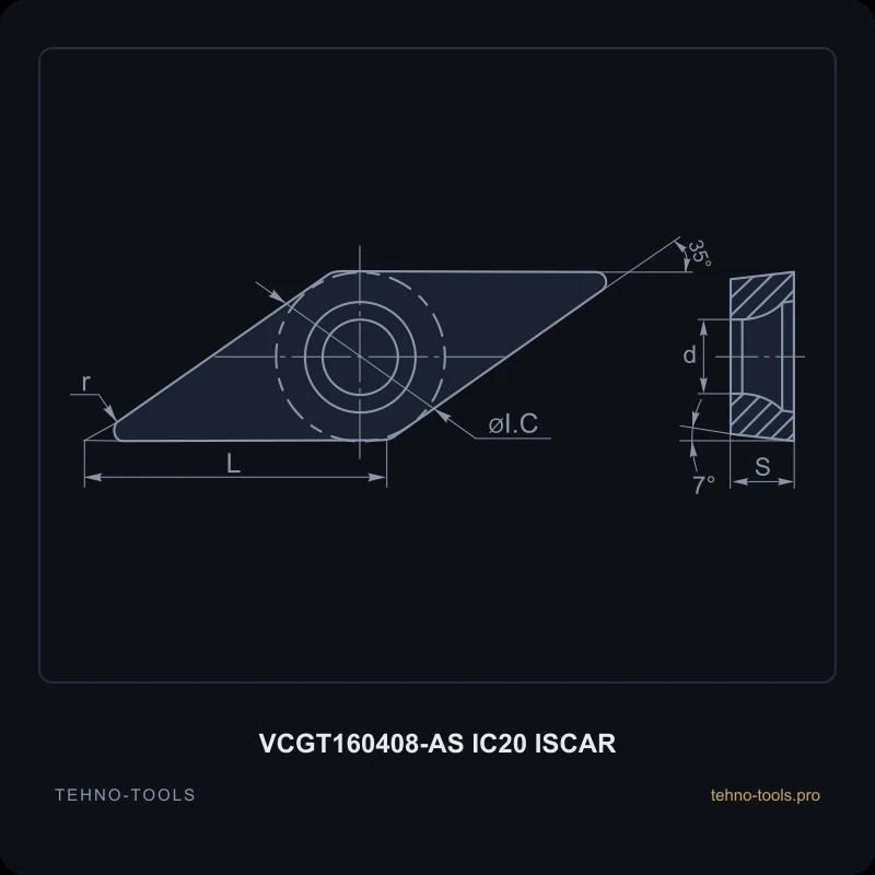 Пластина VCGT160408-AS IC20 ISCAR